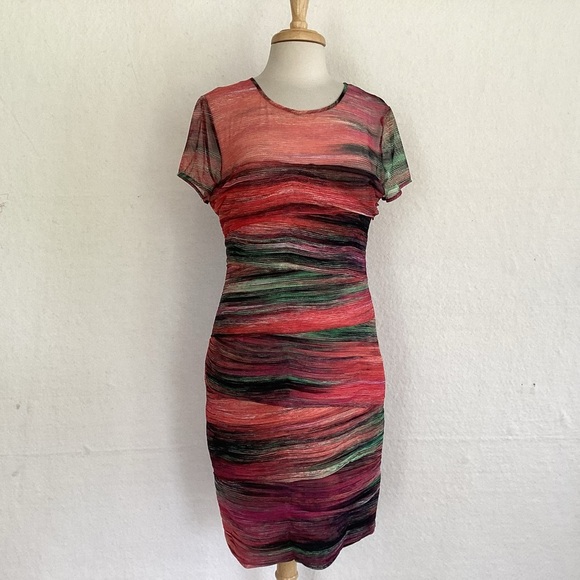BCBGMaxAzria “Donna” ASOTV Mackenzie Morrison Rainbow Stripe Mesh Top Dress L - Picture 1 of 12